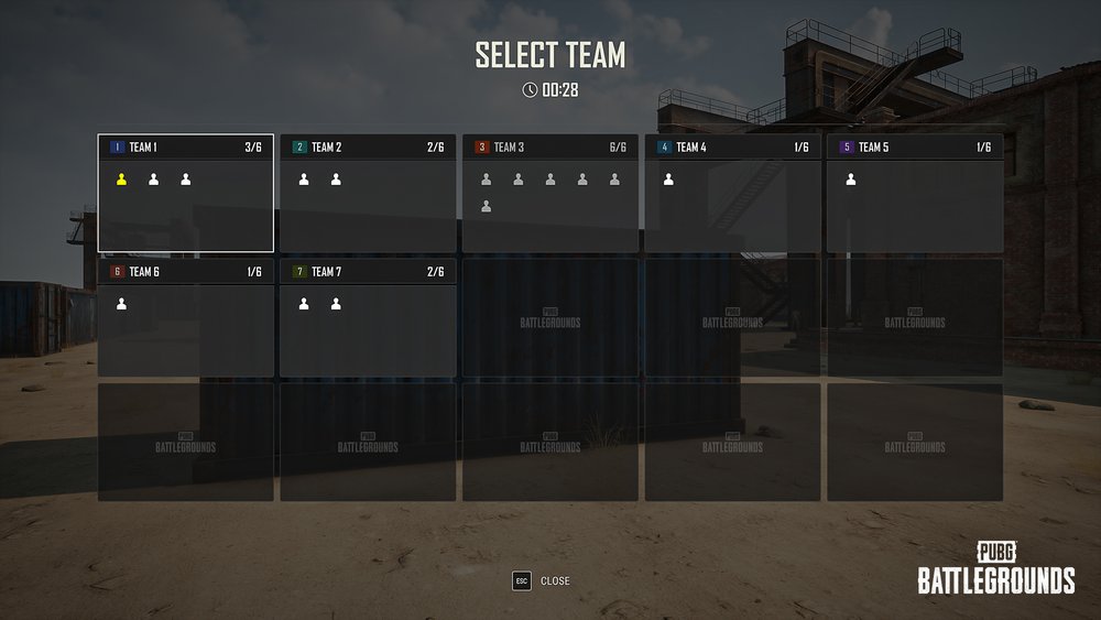 PUBG Playgrounds Team Selection UI